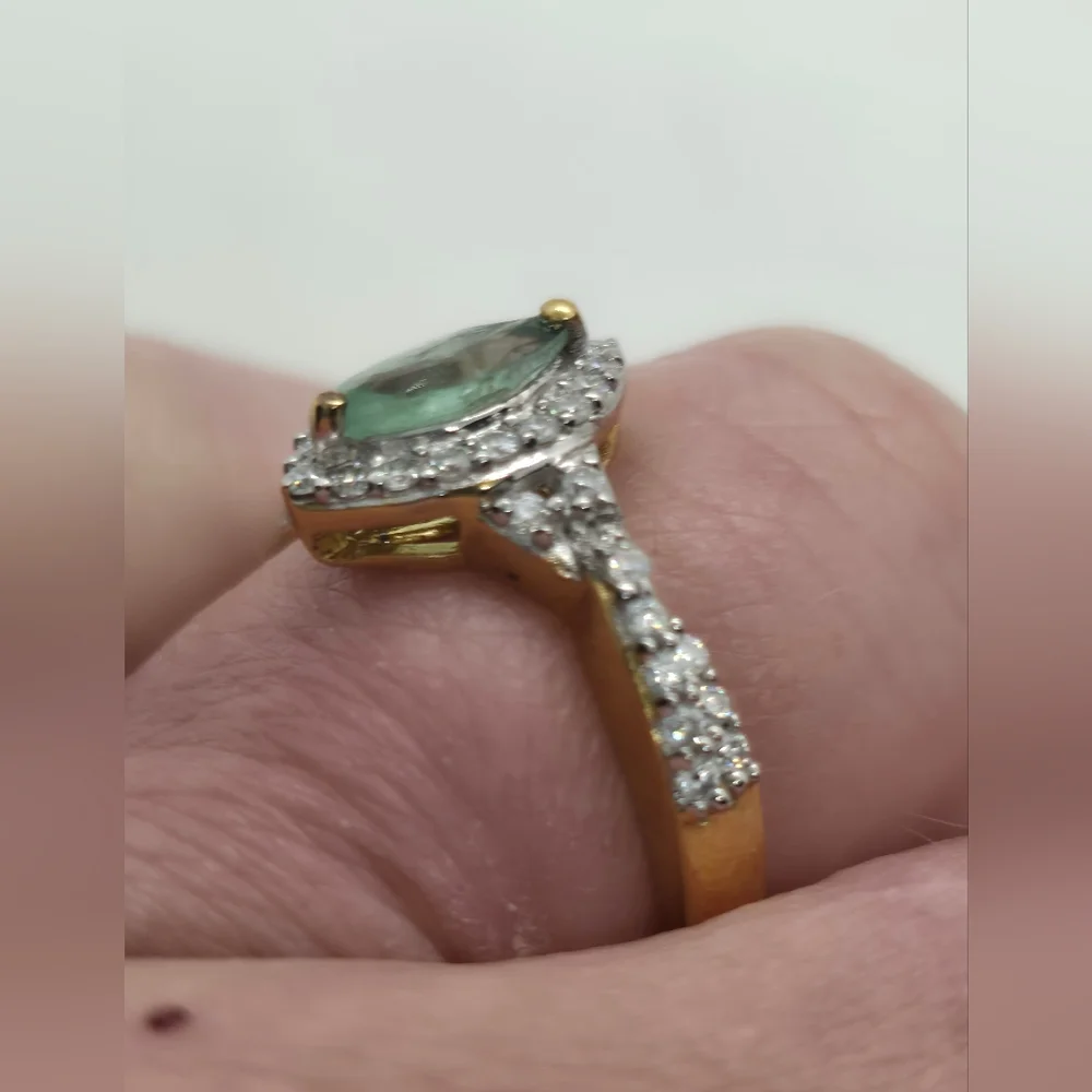 NWOT Genuine Ethiopian Emerald and Moissanite Halo Ring Size 7 - Picture 8 of 12